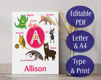 Preview of Zoo Alphabet - Editable PDF Files A to Z - 26 x 2 Files