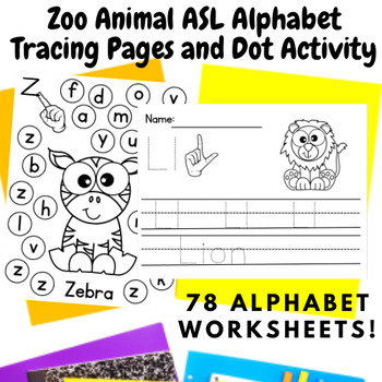 Preview of Zoo Animal ASL Alphabet Dot Marker and Tracing pages - handwriting practice
