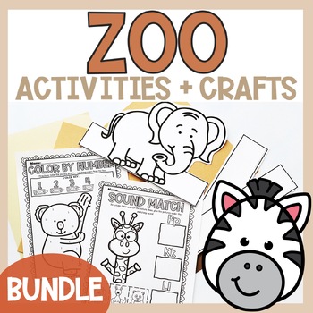 Preview of Zoo Animal Activities & Crafts for Preschool Safari Worksheets Coloring *Bundle*