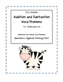 Zoo Animal Addition & Subtraction Word Problems for Kindergarten