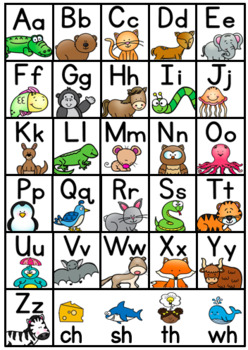 zoo animal phonics alphabet chart by lori shimizu tpt