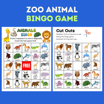 Preview of Zoo Animal Bingo Game - Animals Themed Card Game Activity