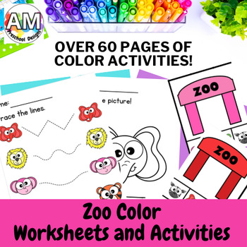 Preview of Zoo Animal Color Worksheets - Zoo animal preschool color practice