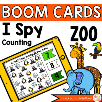 Preview of Zoo Animal Kindergarten Math Games | Counting Boom Task Cards