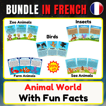 Preview of Zoo Animal/Insects/Farm/Ocean/Birds.Animal World in French.Bundle With Fun Facts