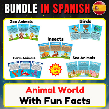 Preview of Zoo Animal/Insects/Farm/Ocean/Birds.Animal World inSpanish.Bundle With Fun Facts
