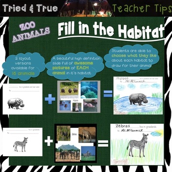 Preview of Zoo Animal Lesson-Fill in the Habitat!
