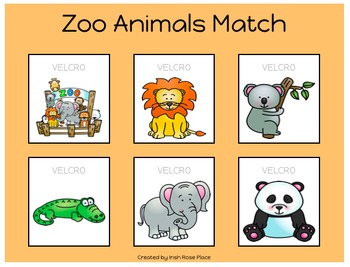 Zoo Animal Match Sheets by Irish Rose Place | Teachers Pay Teachers