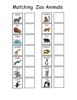 Zoo Animal Matching Task by Ms Toris Toolbox | TPT