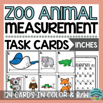 Preview of Zoo Animal Measurement Task Cards In Inches
