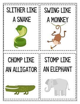 zoo animal movement cards by taking on prek teachers pay teachers