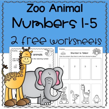 Preview of Zoo Animal Numbers 1 -5 No Prep Free Preschool Worksheets