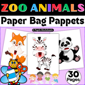 Preview of Zoo Animal Paper Bag Puppets - Zoo Animals Craft - Printable Paper Bag Puppets