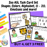 Zoo Animal Preschool ASL Task Card Set - shapes, alphabet,