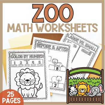 Preview of Zoo Animal Printable Worksheets Math Activities for Preschool & Kindergarten