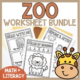 Zoo Animal Printable Worksheets Math+ Literacy Activities 