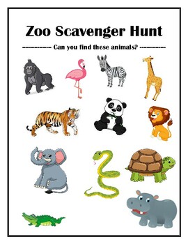 Preview of Zoo Animal Scavenger Hunt