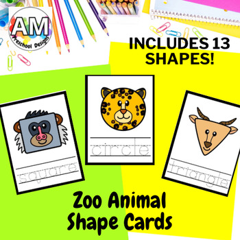 Preview of Zoo Animal Shape Vocab Cards - Preschool Zoo Shapes Go Fish or Memory