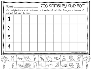 syllable count worksheet kindergarten domestic animals