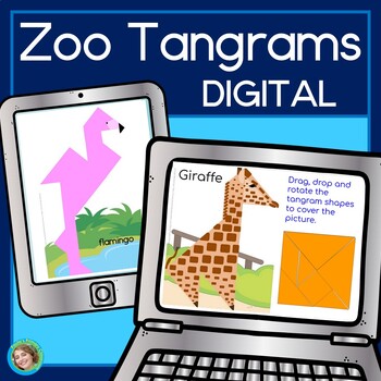 Preview of Zoo Animal Tangrams Congruent 2D Shapes Math Puzzle Brain Teasers Digital