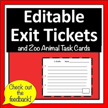 Preview of Editable Exit Tickets with Zoo Animal Task Cards