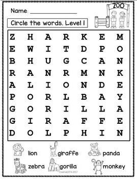 Zoo Theme Math and Writing Center Differentiated Activities and Worksheets