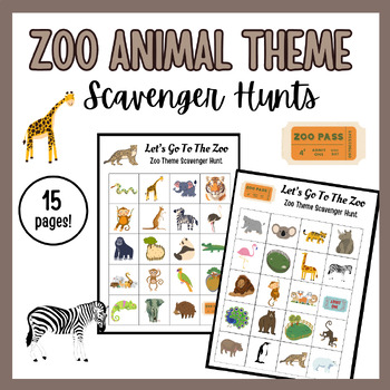 Preview of Zoo Animal Theme Printable Scavenger Hunt Activity Package