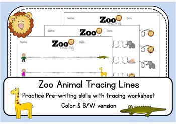 zoo animal tracing lines worksheets color and black and white