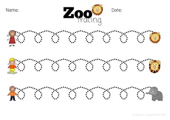 Zoo Animal Tracing Lines Worksheets - Color AND black and white