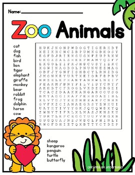 Zoo Animal Word Search by Jito Studio | TPT
