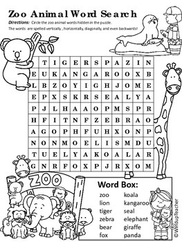 Zoo Animal Word Search * EASY by Windup Teacher | TpT