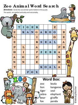 zoo animal word search easy by windup teacher tpt