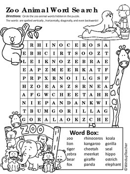 Zoo Animal Word Search * HARD by Windup Teacher | TpT
