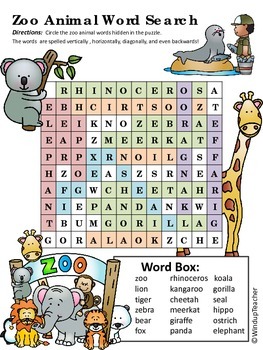 zoo animal word search hard by windup teacher tpt