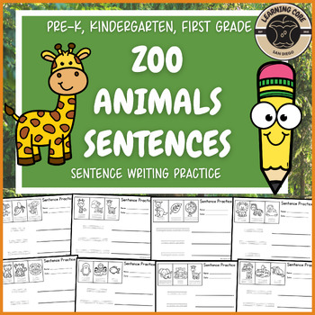 Preview of Zoo Animal Writing Zoo Sentence Worksheets PreK Kindergarten First TK Special Ed