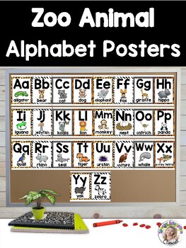 Preview of Zoo Theme Alphabet Posters - Large, Small & Flashcards - Animal Print Decor