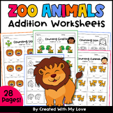 Zoo Animals Addition To 10, 20 Worksheets, Kindergarten Ba