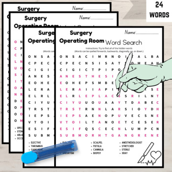 Preview of Operating Room,Surgery Vocabulary Word Search