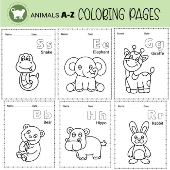 Zoo Animals Alphabet Coloring Pages A-Z by CATART | TpT