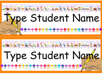 Zoo Animals Alphabet Desk Name Tag Labels with Number Line and Pencil Grip