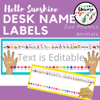 Preview of Zoo Animals Alphabet Desk Name Tags with Number Line and Pencil Grip