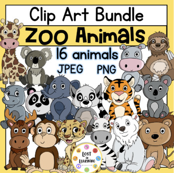 Preview of Zoo Animals Clip Art Bundle | 32 images | PNG and JPEG
