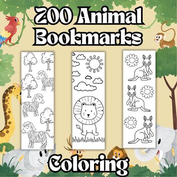 Preview of Zoo Animals Coloring - Bookmarks to color - Library Skills