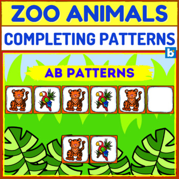 Preview of Zoo Animals Completing AB Patterns Boom Cards - Digital Drag and Drop