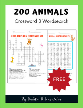 Preview of Zoo Animals Crossword & Word Search Puzzle|Vocabulary|1-2nd grade student FREE