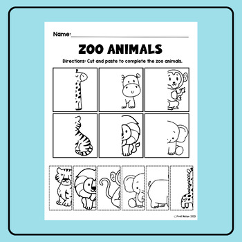 Zoo Animals Cut and Paste Match-ups | PreK-1 | No Prep Cut and Paste ...