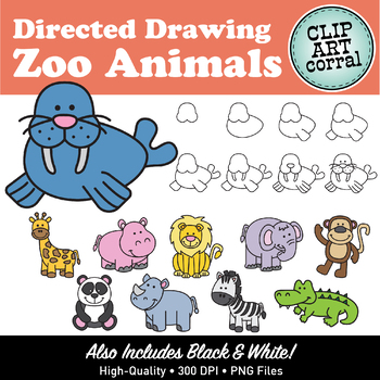 Preview of Zoo Animals Directed Drawing Clip Art