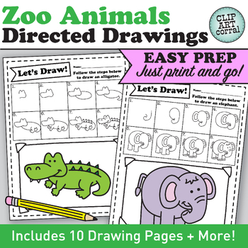 Preview of HALF PRICE! Zoo Animals Directed Drawing Pages