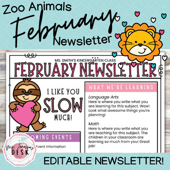 Preview of Zoo Animals February Newsletter Template *Editable