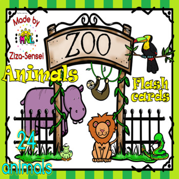 Preview of Zoo Animals Flashcards 24 animals Pack